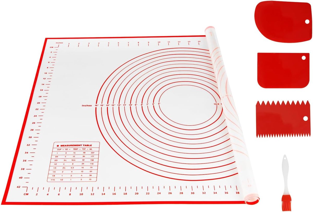 Behiruch 70 x 50 cm siliconen mat, bakmat, siliconen deegmat, herbruikbaar, met 3 deegschrapers, bakmat, siliconen - ShopVlot
