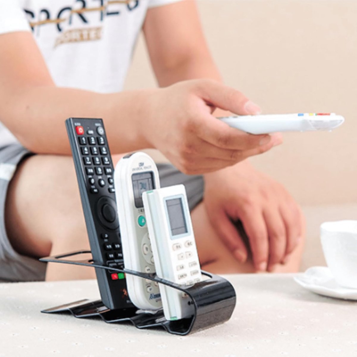 Remote Control Holder 4 Compartments Desktop Plastic TV Caddy (Black) - ShopVlot