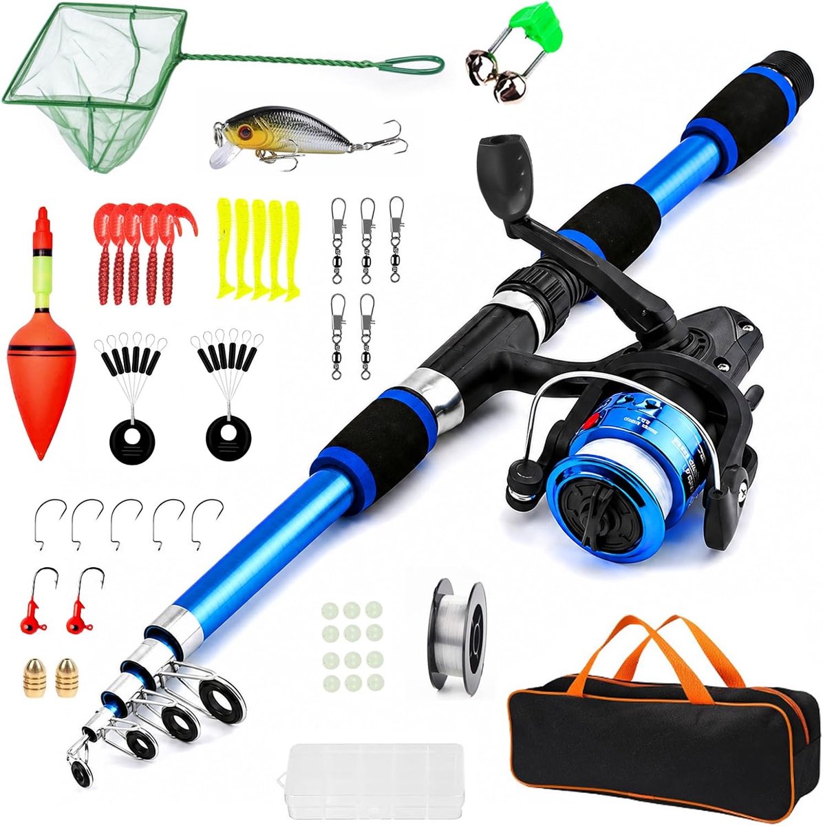 Visset voor kinderen 1,8 m - telescopische hengel met rol - complete starterset - ideaal voor beginners - ShopVlot