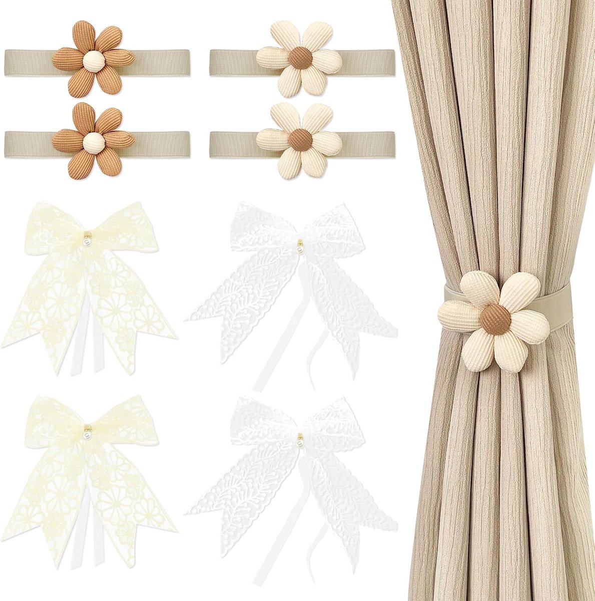 Gordijnbanden 8 Stuks - Boho Bloemmotief - Elegante Linten - Voor Binnen en Buiten - ShopVlot