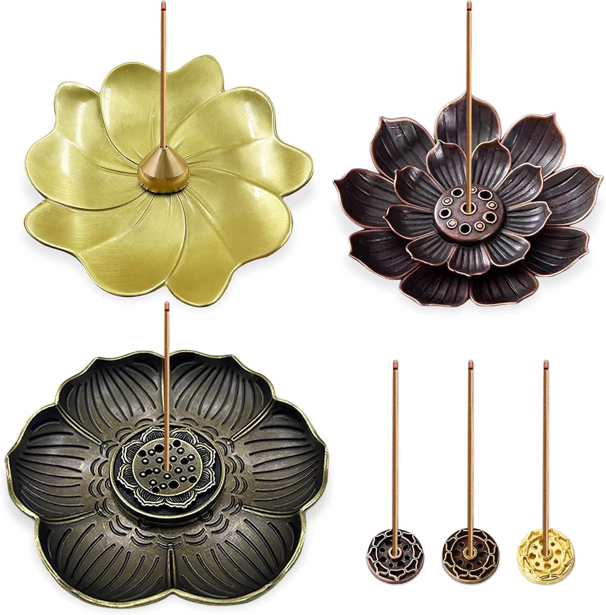 Wierookhouder set 3 stuks - messing lotus - elegante decoratie - ideaal voor huisfragrance - ShopVlot