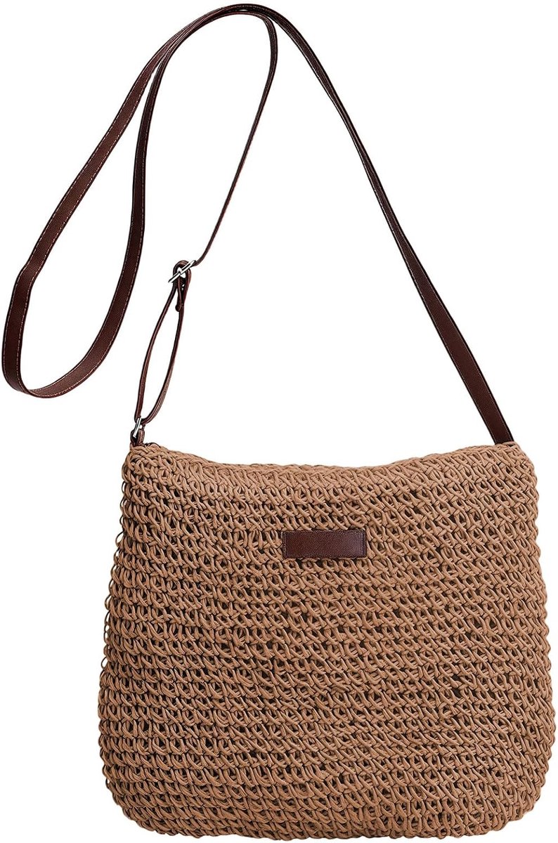 Kruisbodytas 29 x 23 x 6 cm - Boho Woven Raffia - Lichtgewicht Schoudertas - Ideaal voor de zomer - ShopVlot