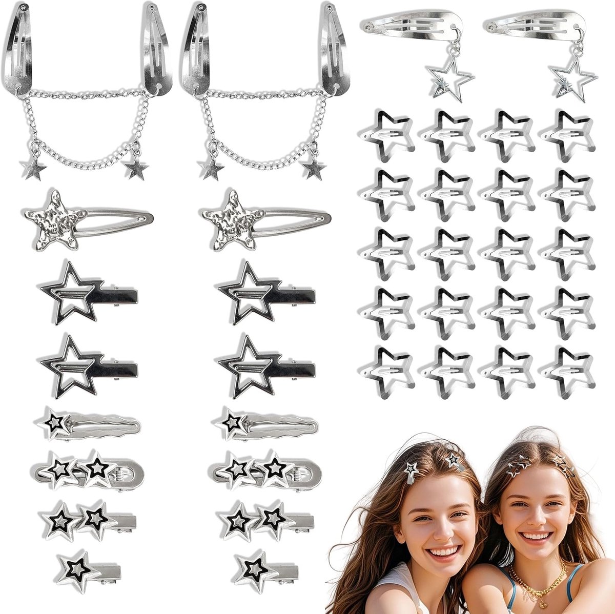 Haarspelden 38 Stuks - Sterren Haarclips - Pentagram Haaraccessoires - Perfect voor Feestjes - ShopVlot
