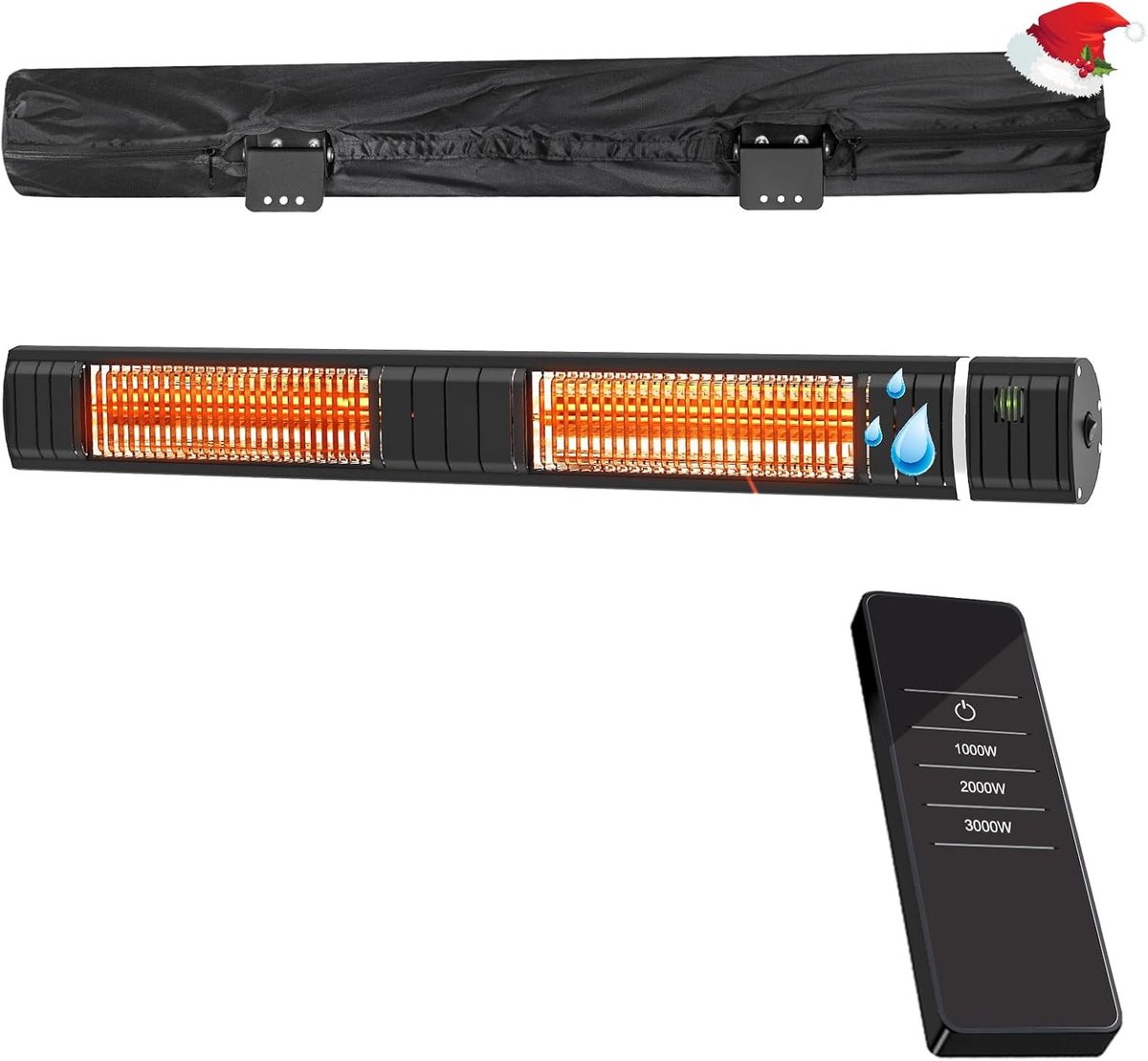 Verwarmingsstraler voor Terras - Zwart - 3000 W - Elektrische Infraroodstraler met Afstandsbediening - Voor Tuin, Terras en Balkon