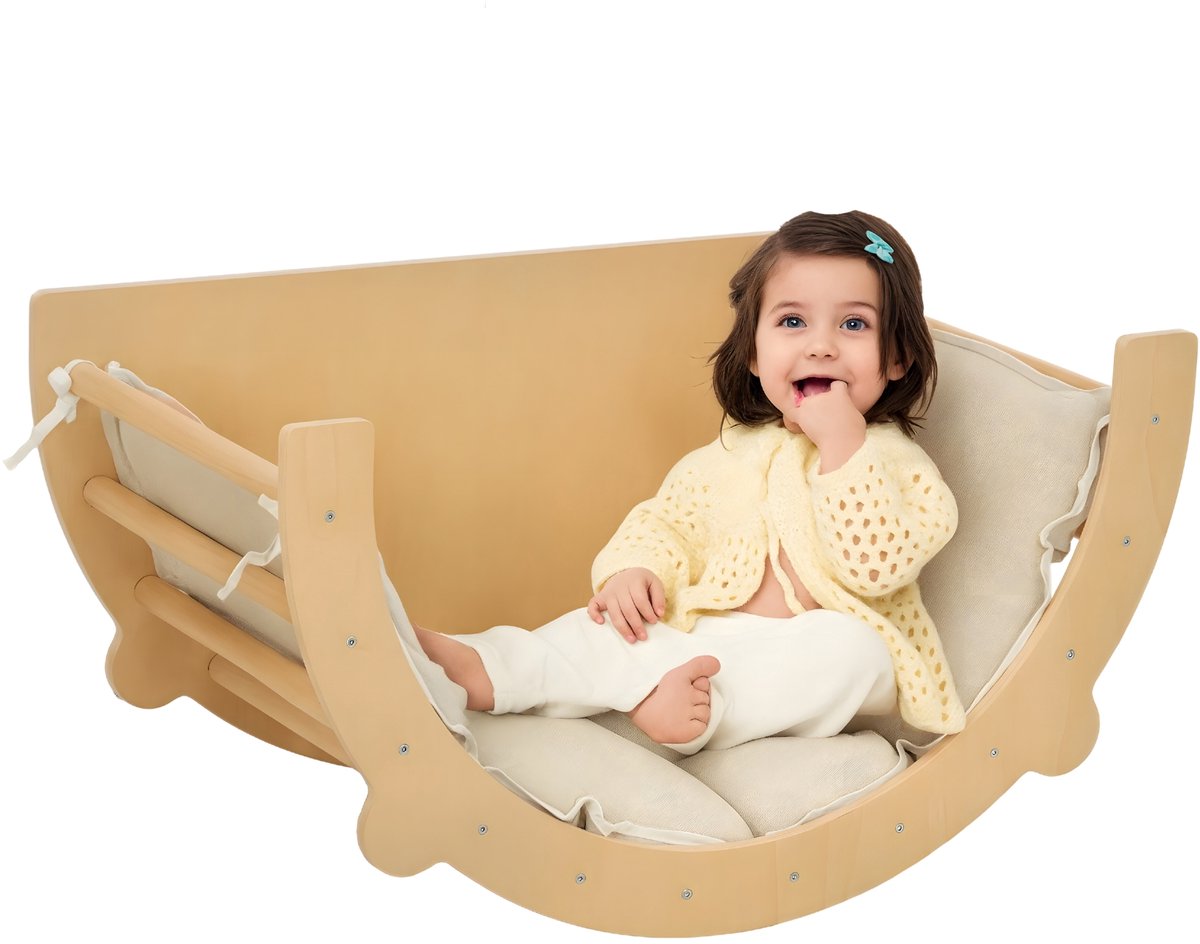 2-in-1 Klimrek van Hout – Indoor Klimboog / Climbing Frame voor Kinderen – Speeltoestel voor Binnen – Natuurlijke Houtkleur