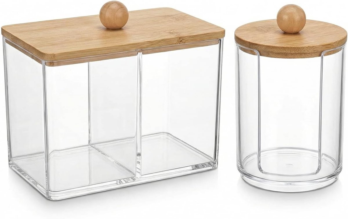 Katoenen box organizer met deksel - 2 stuks - transparant - ideaal voor badkamer en kaptafel - ShopVlot