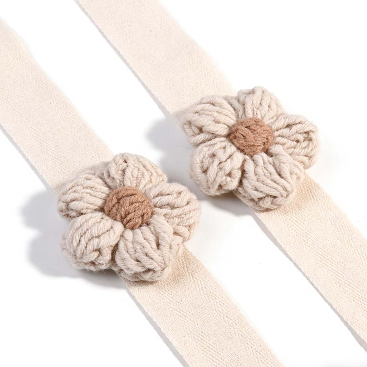 Gordijntouw 2 stuks - Beige - Verstelbare gordijnhouder met bloemen - Houdt gordijnen netjes vast - ShopVlot