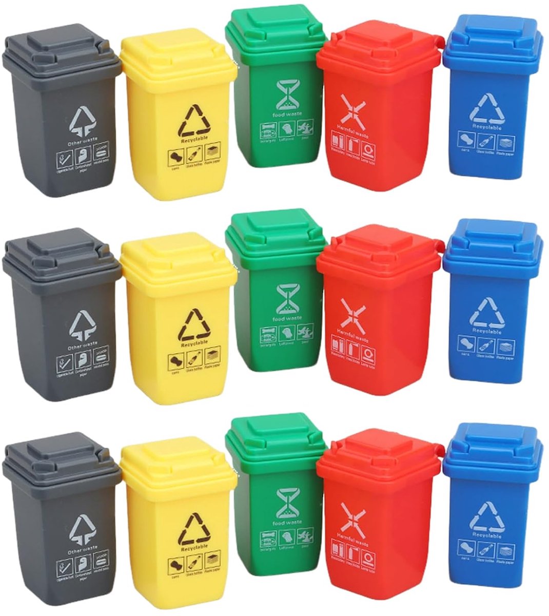 Mini prullenbak speelgoed 15 stuks - 3 sets in 5 kleuren - ABS materiaal - bevordert hand-oogcoördinatie - ShopVlot