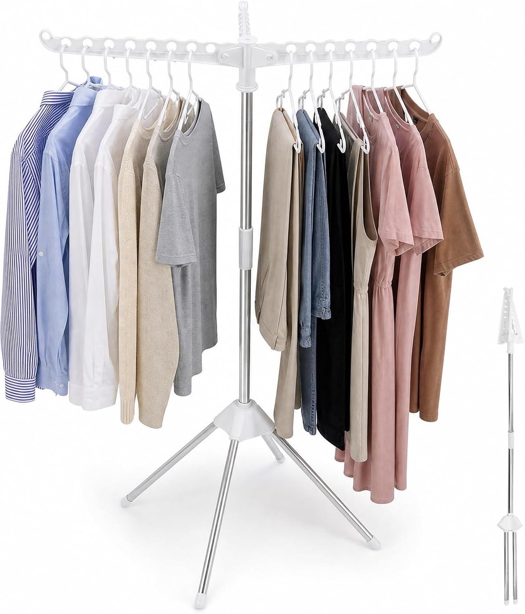 Wasrek inklapbaar - staande droger wit - 360° draaibaar - comfortabel ophangen - ShopVlot