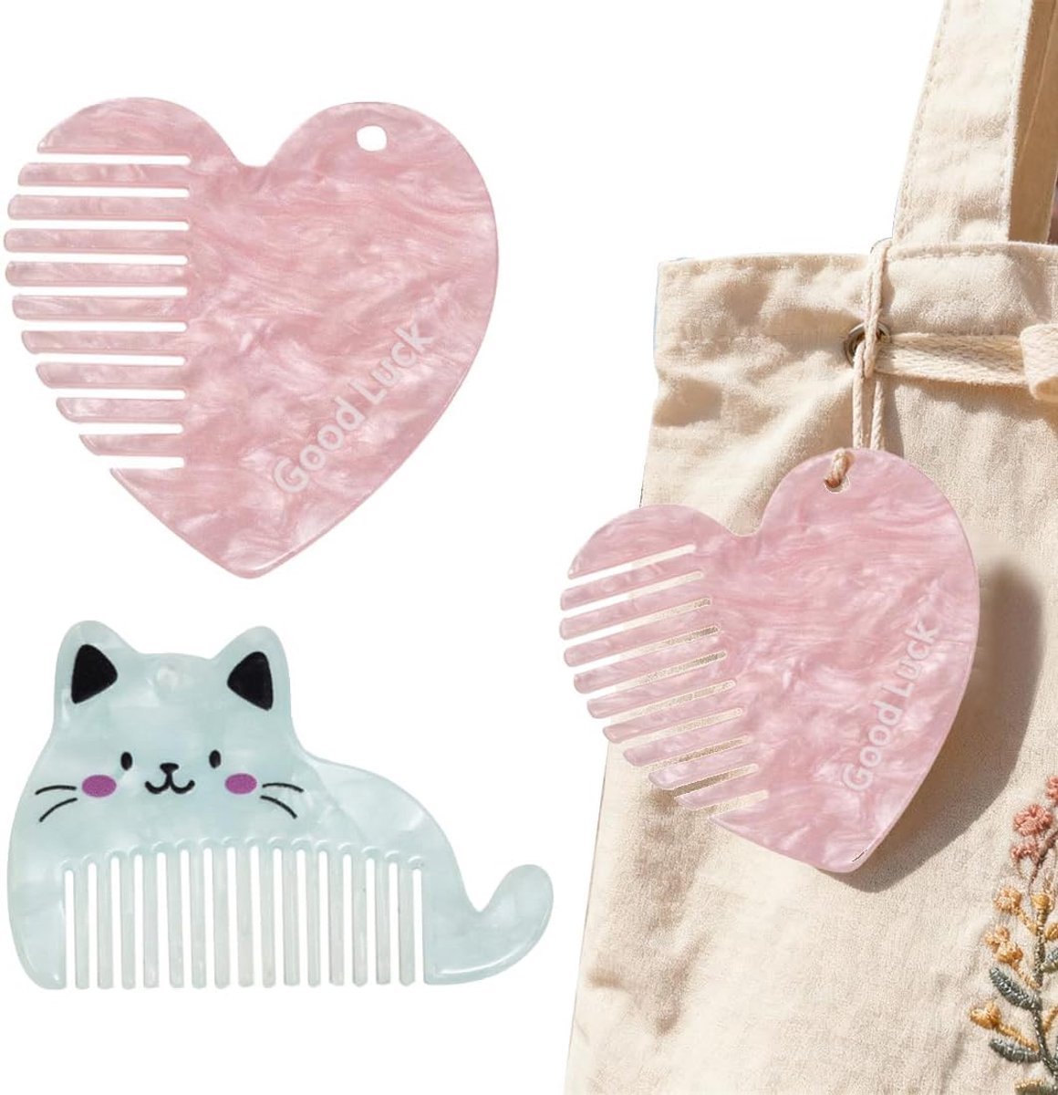 Haarborstel set van 2 - unieke roze hart blauwe kitten design - anti-statisch - perfect voor kinderen en vrouwen - ShopVlot