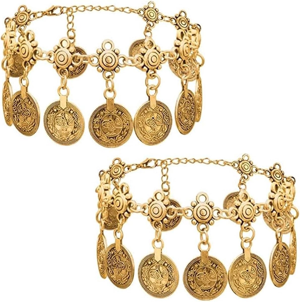 Boho Anklets voor Dames - 2 Stuks - Etnische Munt en Kwastjes - Perfect voor Strandgebruik - ShopVlot
