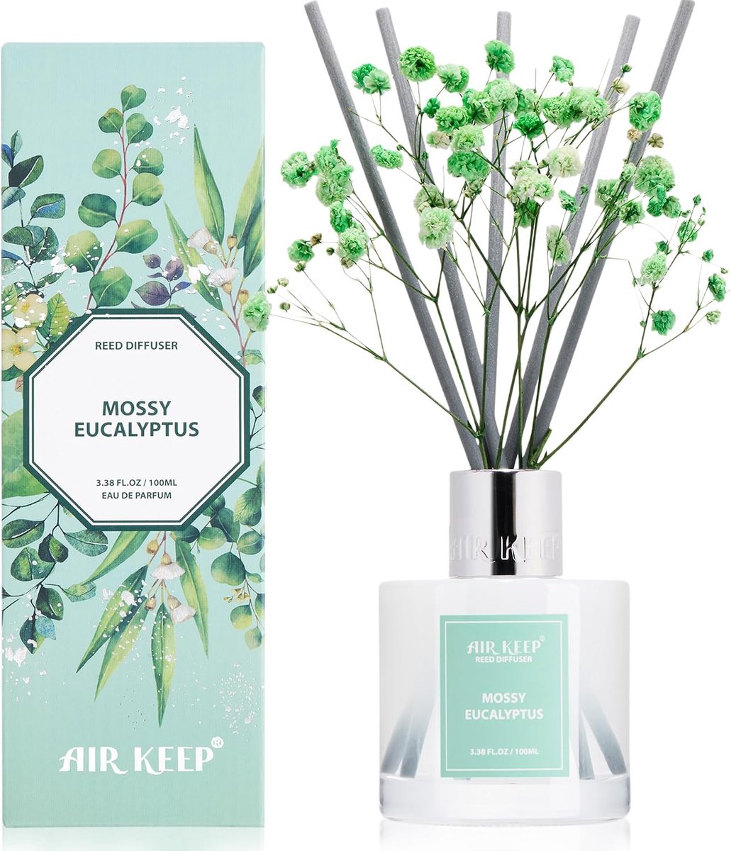 Rietdiffuser 100ml - Mossy Eucalyptus - 8 Aromastokjes - Langdurige geur voor frisse ruimtes - ShopVlot