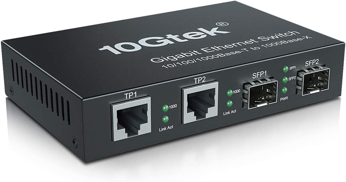 Gigabit Ethernet Media Converter, 1.25Gb/s Supports Mini 2x 10/100/1000Base-T RJ45 Networks Ethernet to 2x 1000Base-X - ShopVlot