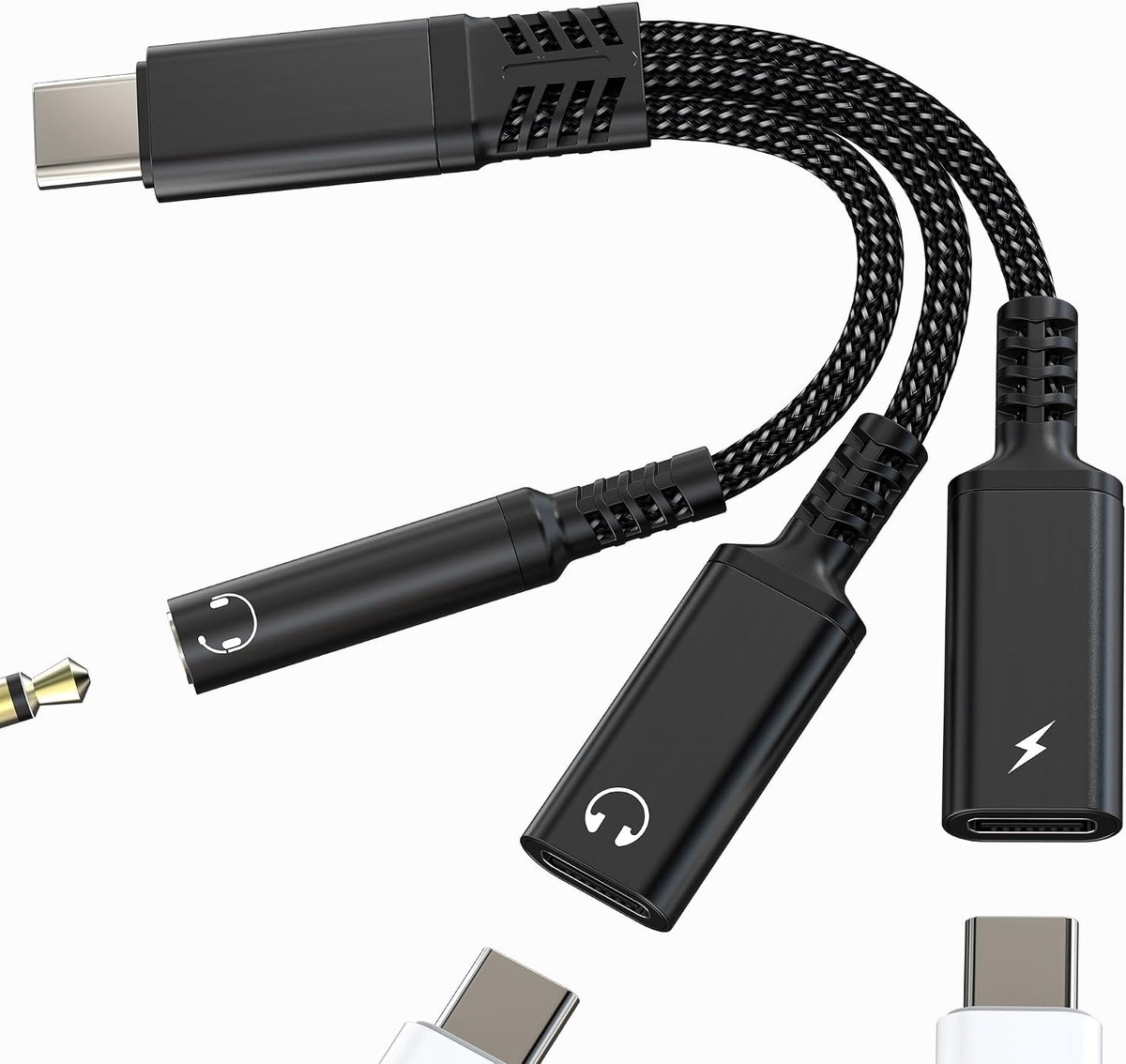 Adapter USB C naar hoofdtelefoonaansluiting, aux, oplaadkabel, audio 3,5 mm, voor iPhone 17, 16, 15 Pro Max - ShopVlot