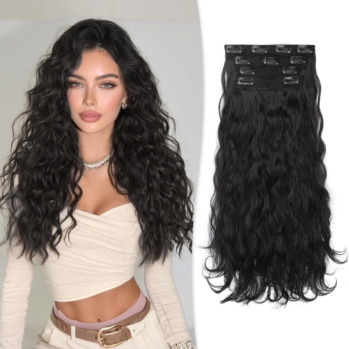 RUWISS Clip in Hair Extensions, 45cm Long Wavy Clip in Hair Extensions 4pcs Curly Synthetic Hair Extensions Hairpieces - ShopVlot