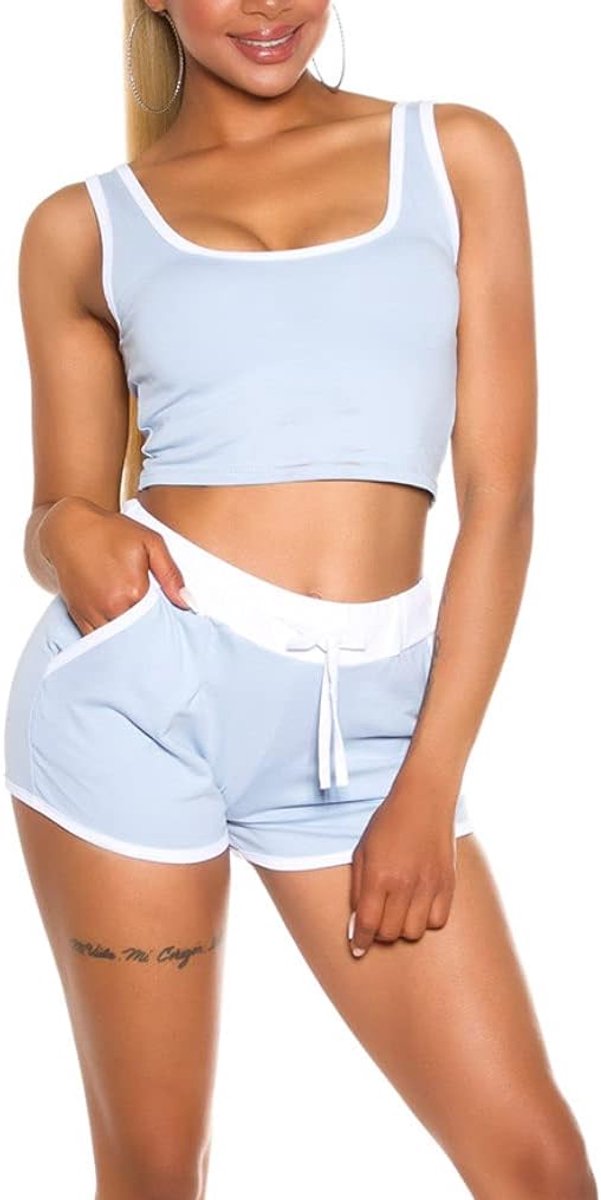 Koucla Hot Crop Sport 2-piece set with contrasting hem, hellblue, One size - ShopVlot