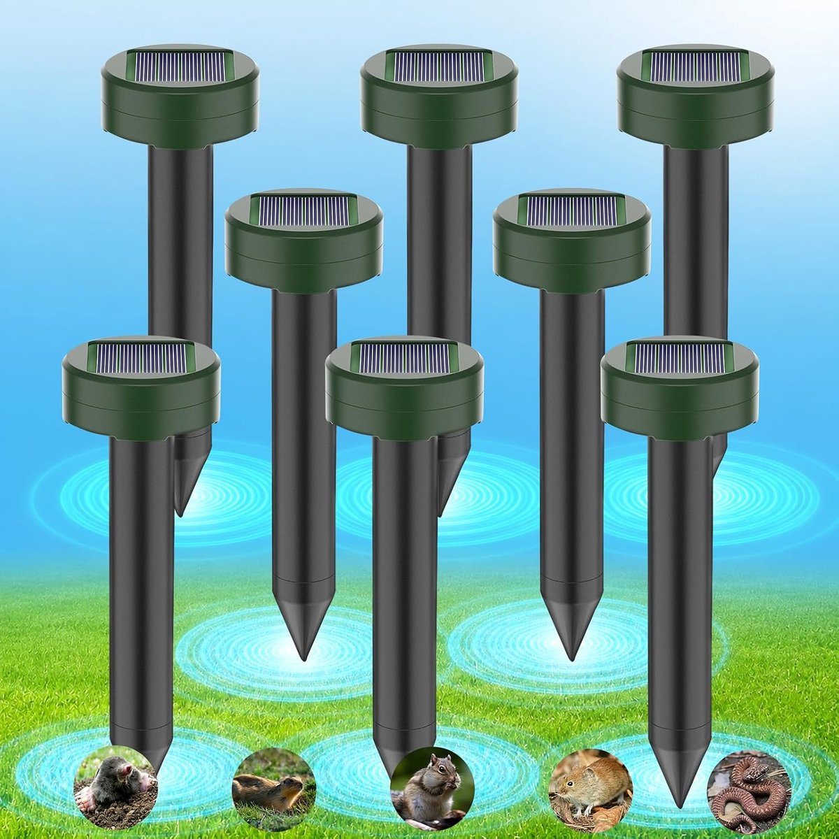Solar Mole Repeller Pack van 8 Ultrasone mol afstotende - ShopVlot