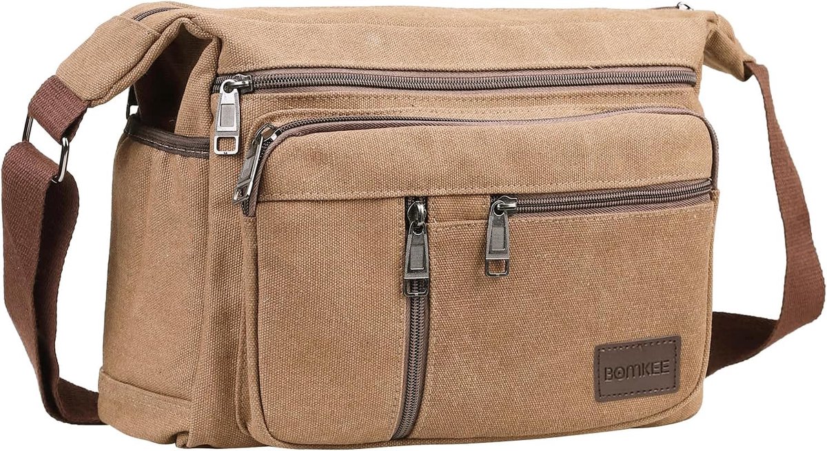 Water Resistant Canvas Crossbody Bag Messenger Bag Satchel Shoulder Sling Work Bag Bookbag for Men and Women(Coffee) - ShopVlot
