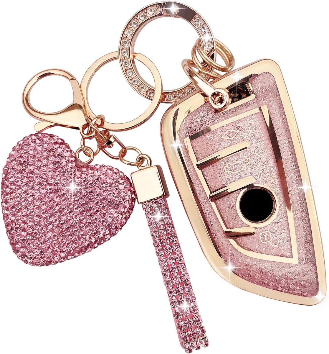 Car Key Case with Heart Keychain Fit for BMW Keys Compatible with BMW 2 Series 3 5 6 7 Series M5 X1 X2 X3 X5 X5M X6 - ShopVlot