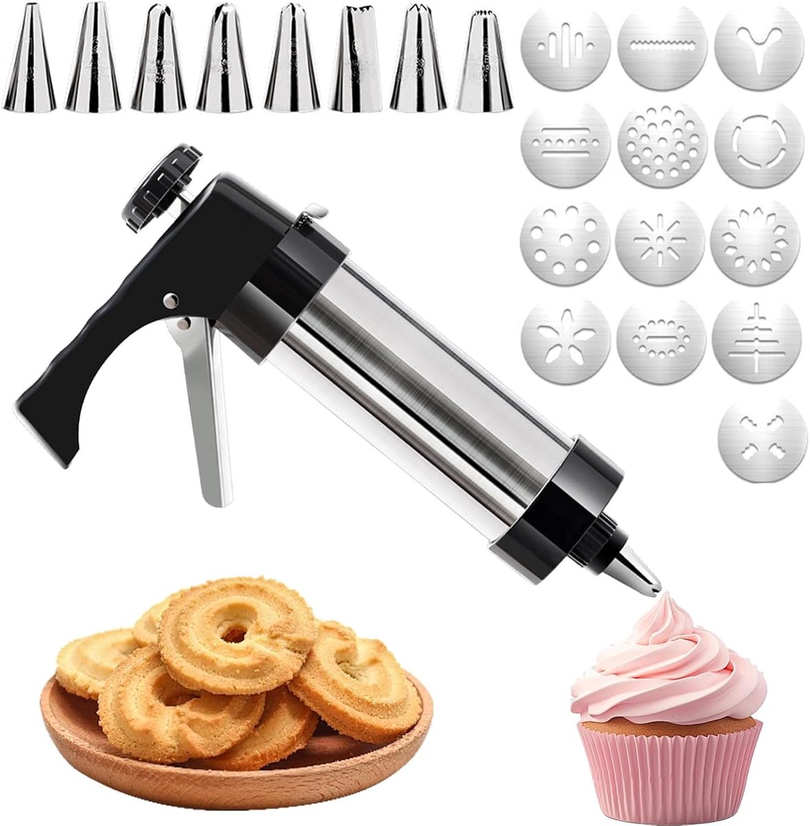 Ruikdly Pie Baking Press Stainless Steel Pastry Press with 13 Templates and 8 Nozzles, Stainless Steel Cookie Press - ShopVlot
