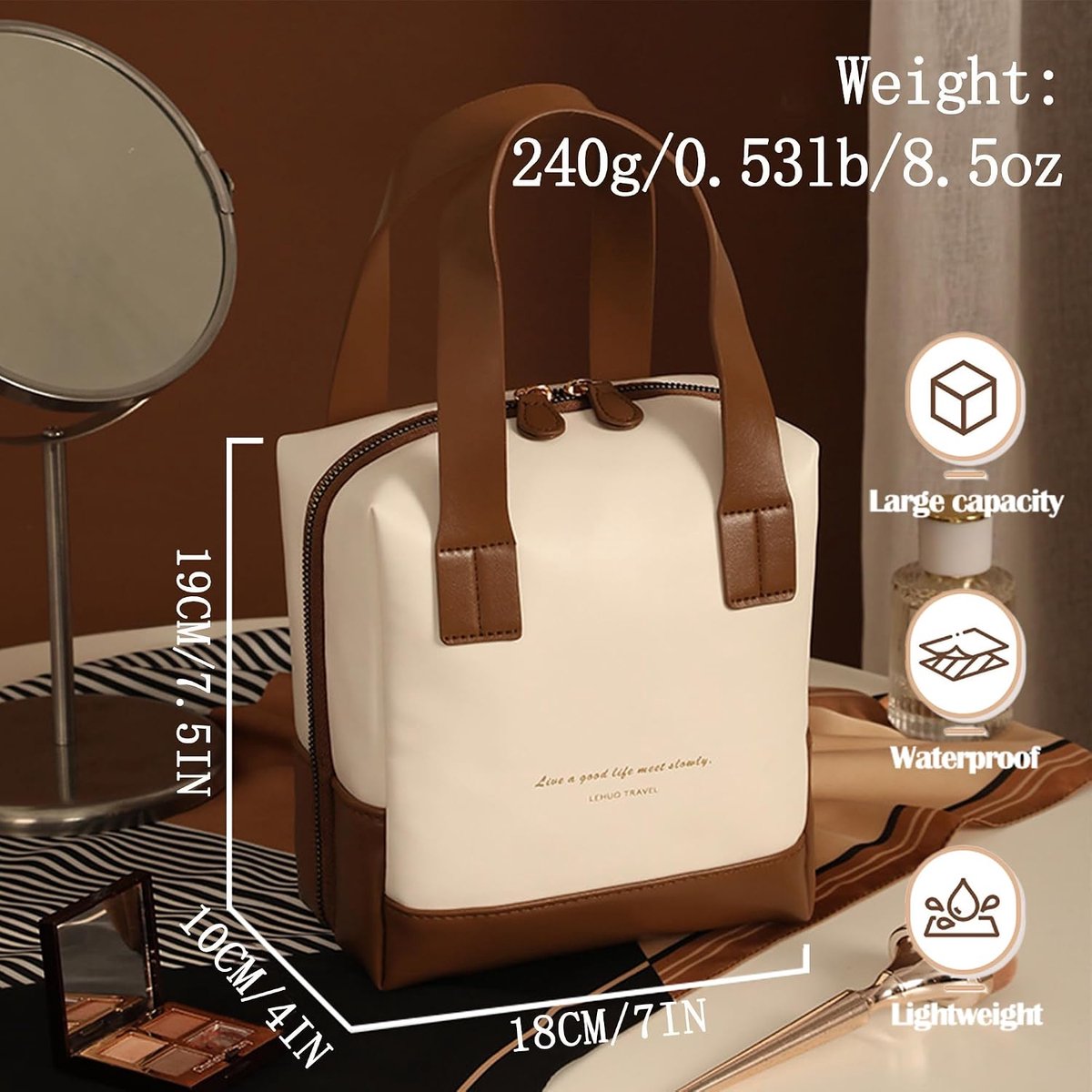 Sugar Cube Shape Makeup Bag for Women and Girls Travel - Waterproof PU Leather Cosmetic Organizer with Zipper/Wide - ShopVlot