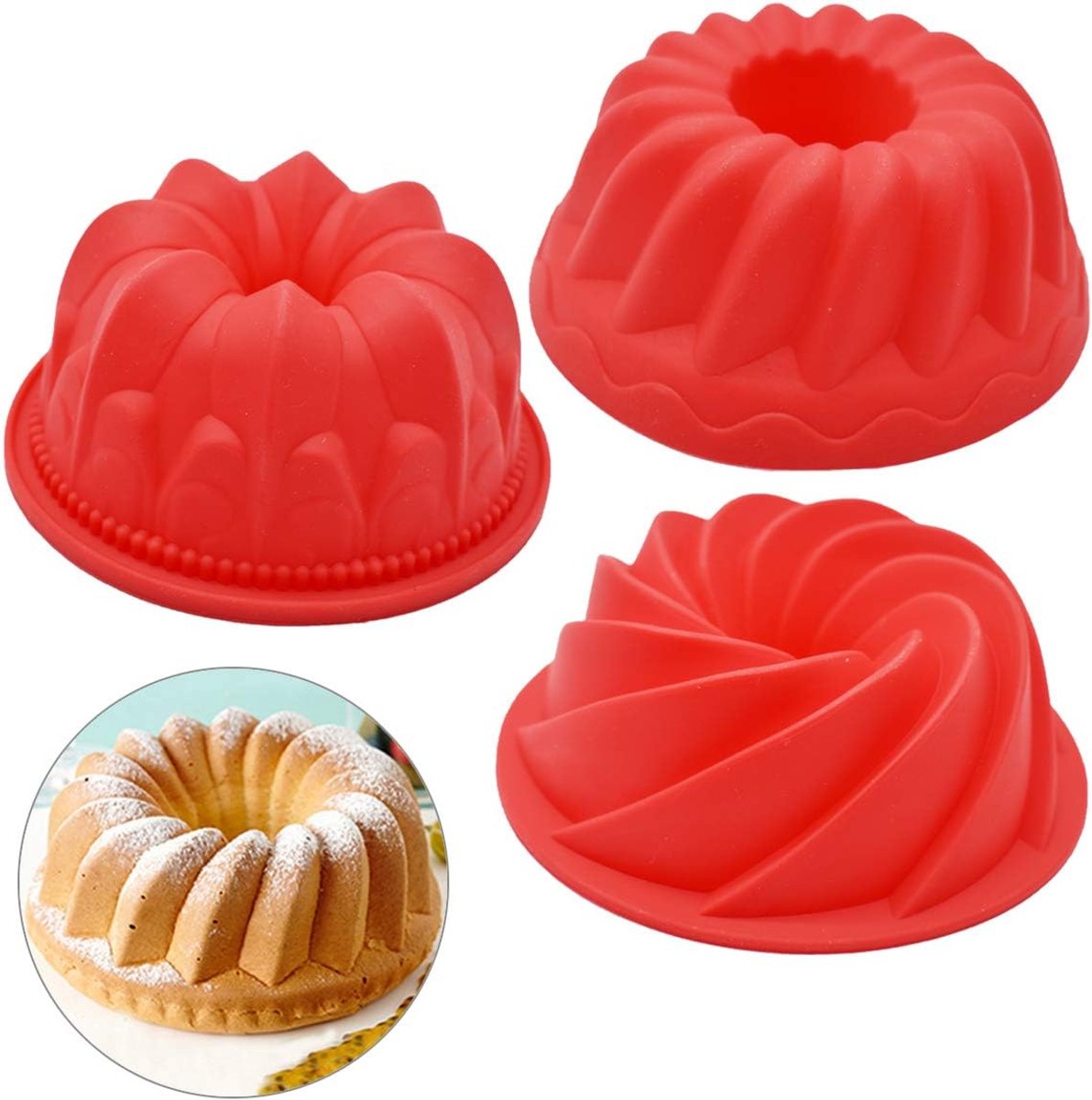 3pcs Kitchen Cake Baking Moulds, Silicone Baking Mold Round Fluted Cake Mould, Non-Stick Coating, Cake Mould - ShopVlot