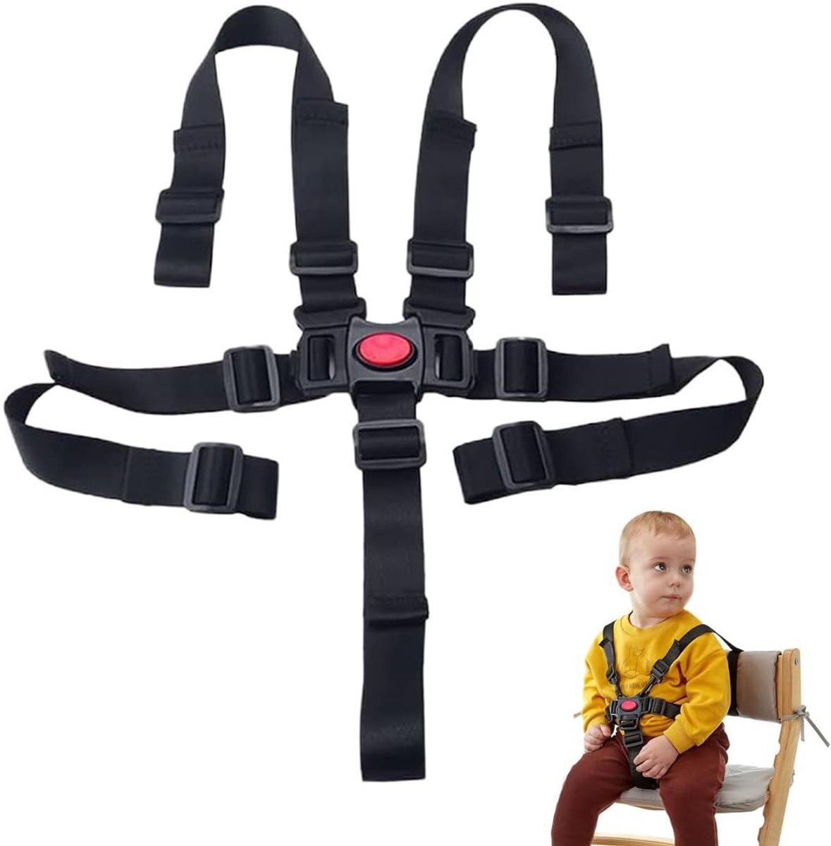 1 x Safety Belt for 5-Point Safety Belt, Adjustable for Newborns, Suitable for Pushchairs and Prams - ShopVlot