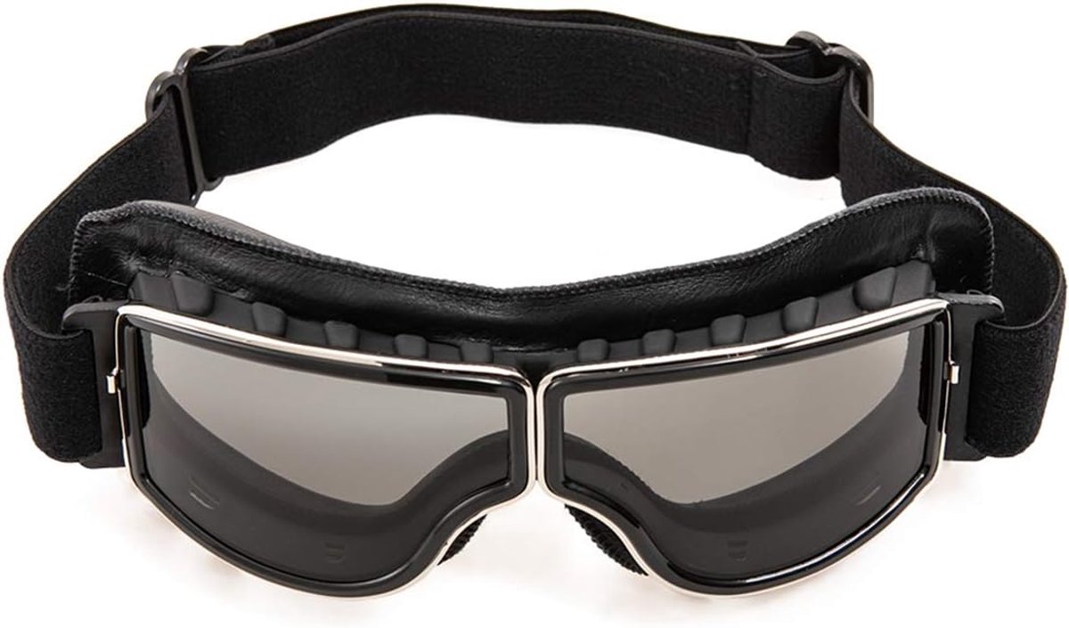 Motorcycle Goggles, PU Leather, Windproof Sunglasses, Sports Glasses, Retro Cycling Glasses for ATV, Motocross (Black) - ShopVlot
