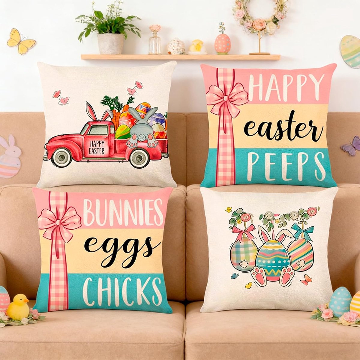 Set of 4 Cushion Covers for Easter, 45 x 45 cm, Easter, Easter Decoration, Modern Easter Decoration, Cushion Cover - ShopVlot