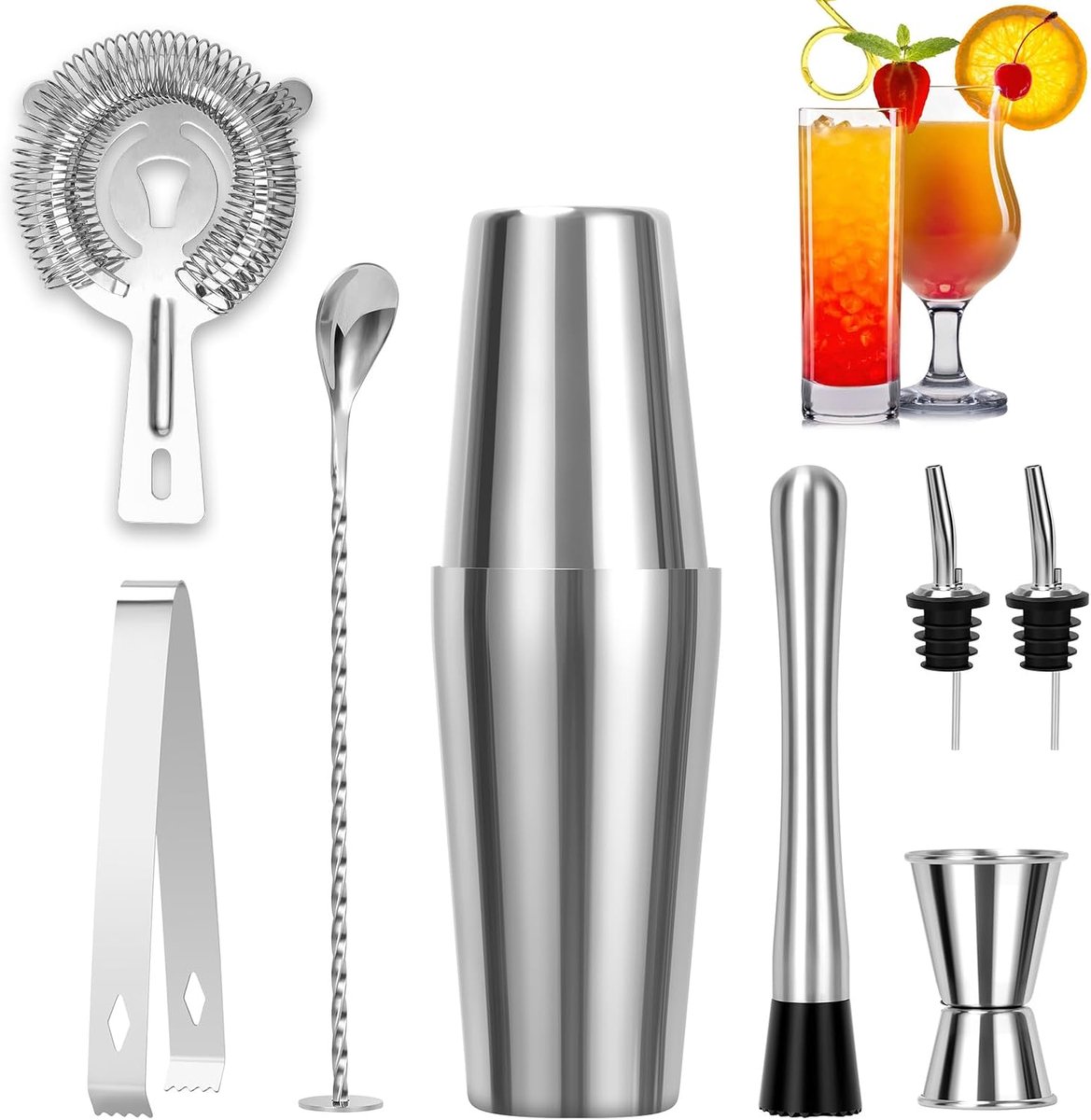 Cocktailset 8-delig - RVS - Compleet met accessoires - Perfect voor thuisdrankjes - ShopVlot