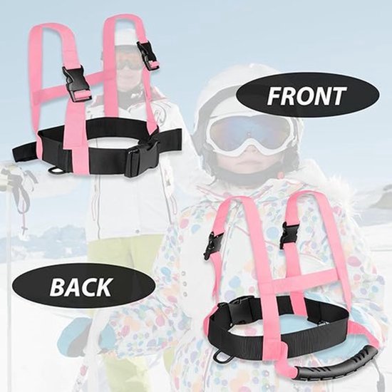 2-stuks Skituigje kinderen - Snowboard Beginners - Kindertuigje - Skigordel met handgreep aan de achterkant - Met verstelbare riemen - Skiriem - Skitrainingsgordel - Skiveiligheidsgordel - Voor skiën, schaatsen, training - Roze van Familyfields — afbeelding 4