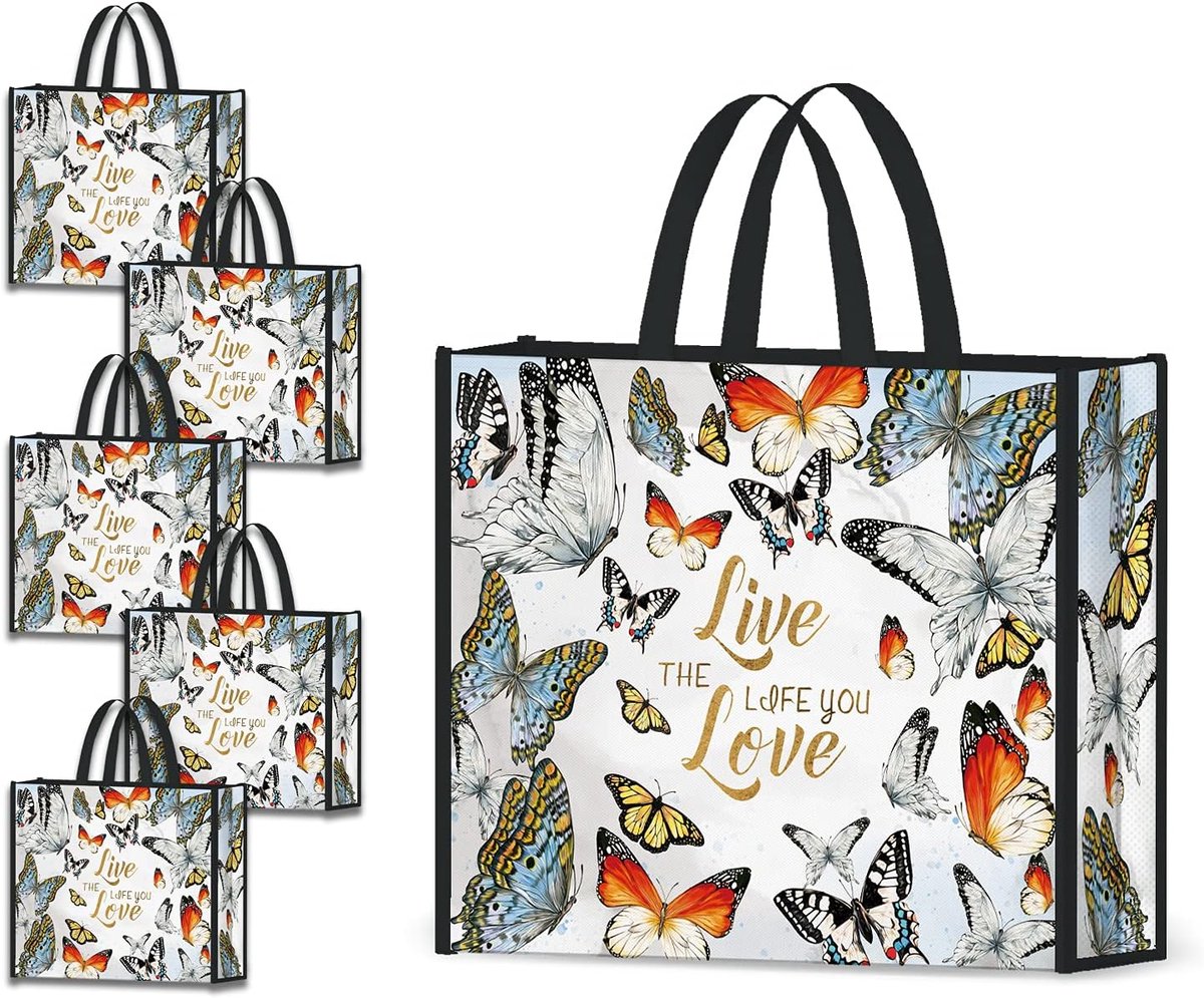 Reusable shopping bags 5-pack - palmbladeren groen - stevige tote tas - ideaal voor boodschappen - ShopVlot