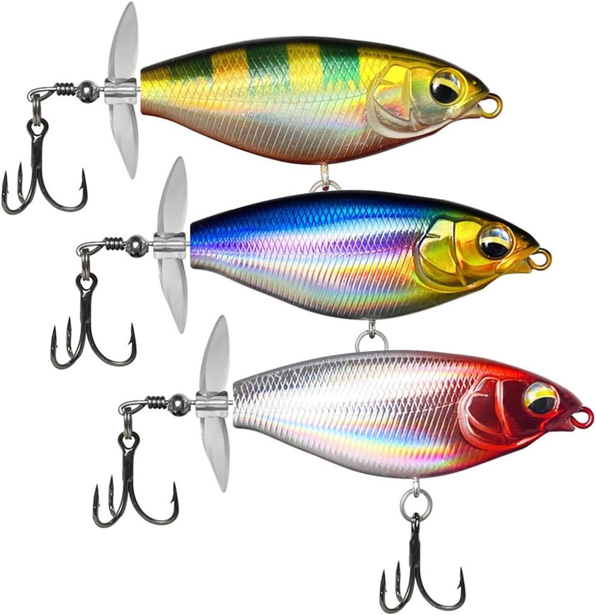 Drie stuks topwater kunstaas met propellerstaart voor effectieve visvangst