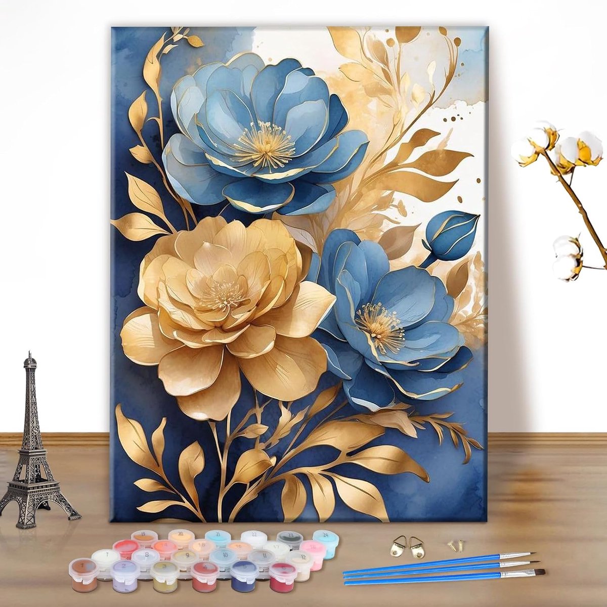 Paint by Numbers Kit Volwassenen Blauw Lotus - DIY Canvas Schilderen - Inclusief Acrylverf en Penseel - ShopVlot