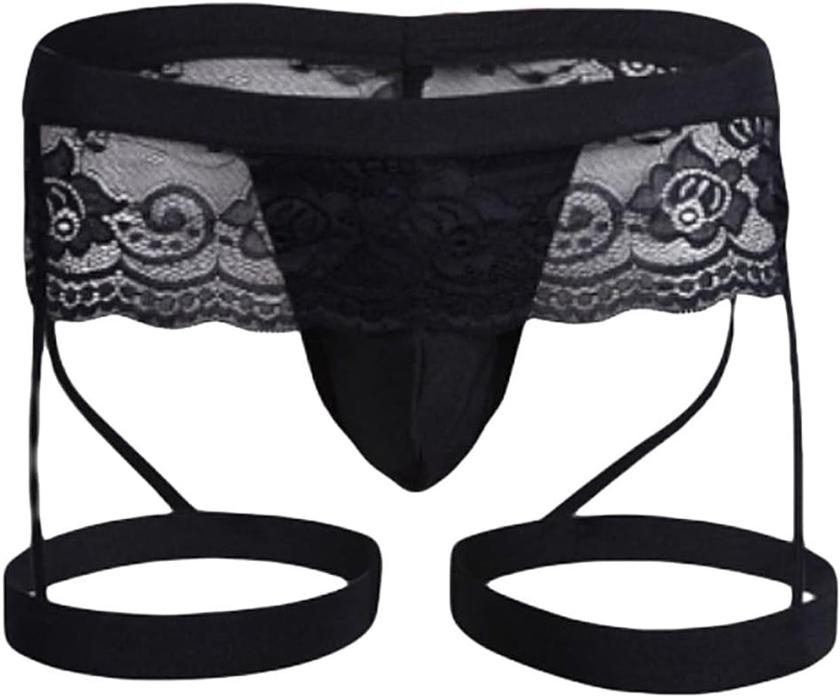 Jockstrap Ondergoed Maat One Size - Zwart Kanten - Lage Taille met Zak - Sexy Mannenmode - ShopVlot