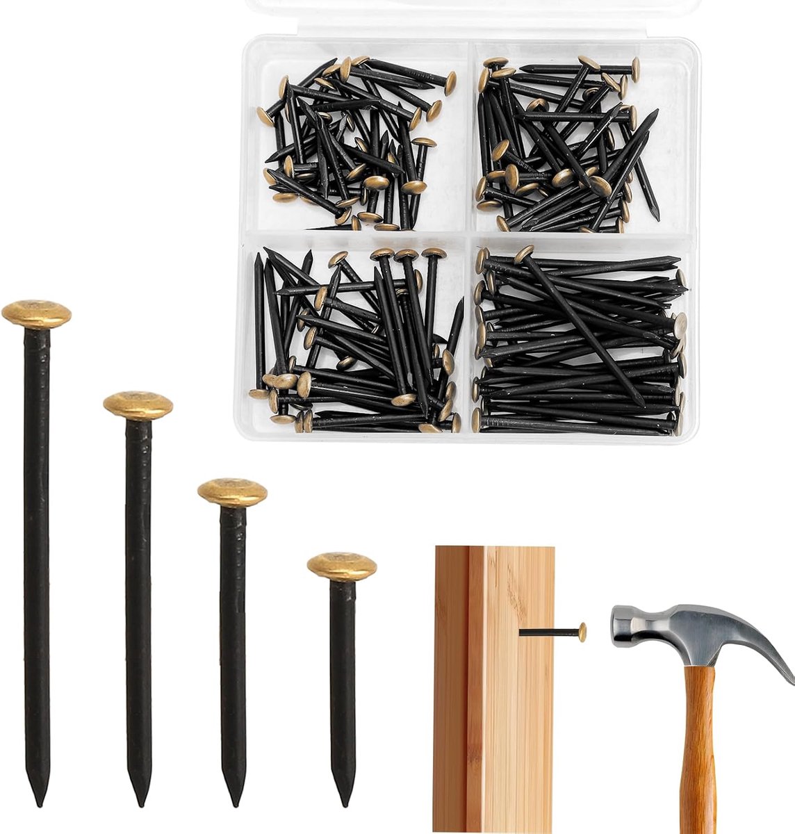 Fotospijkers 120 stuks - Stalen spijkers met messing kop - Robuuste kwaliteit - Ideaal voor foto’s en wanddecoratie - ShopVlot