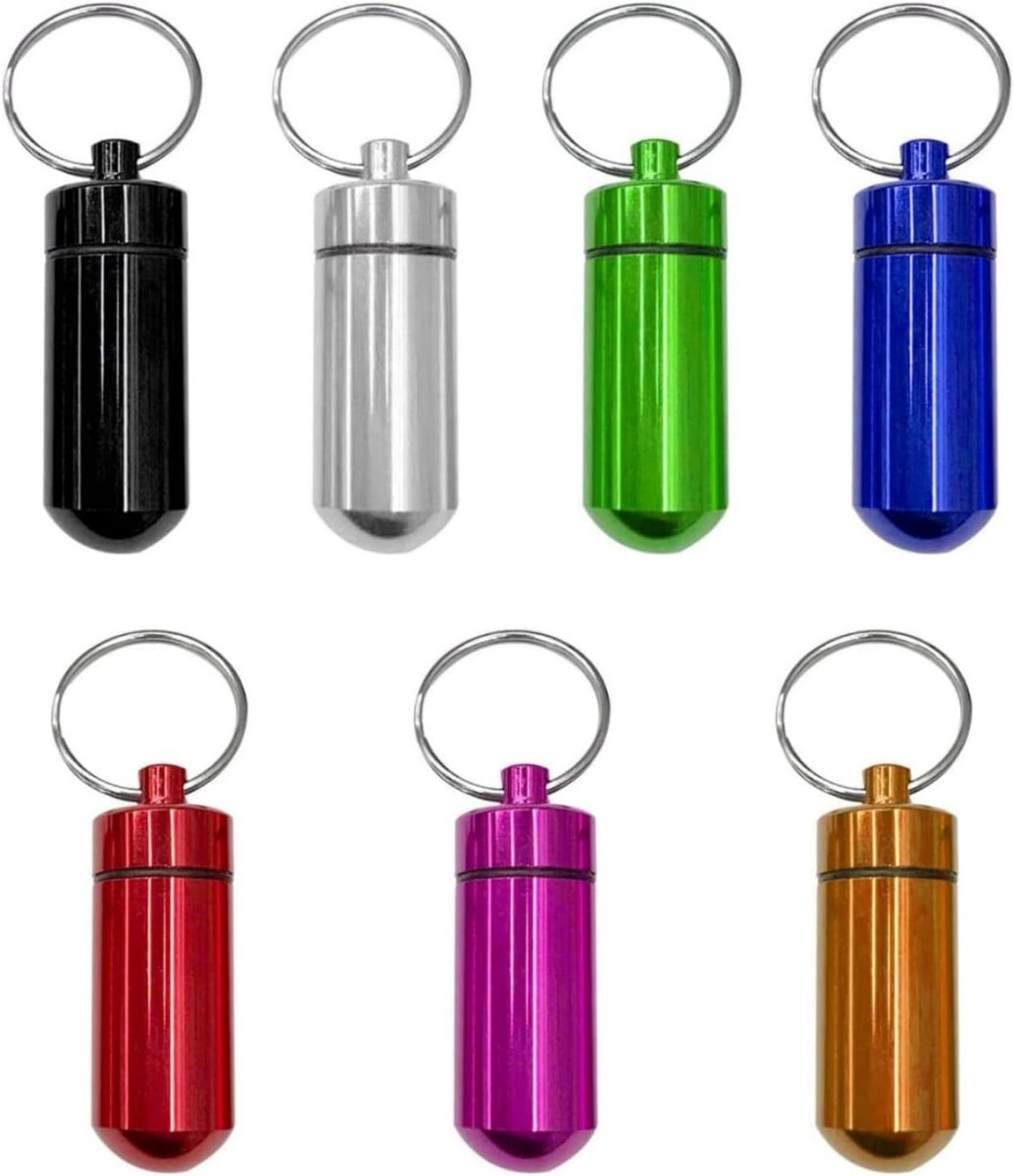 Aluminium Pillendoos Set van 7 Stukken, Herbruikbare Mini Pillenhouder, Draagbare Pillen Dispenser en Organiser