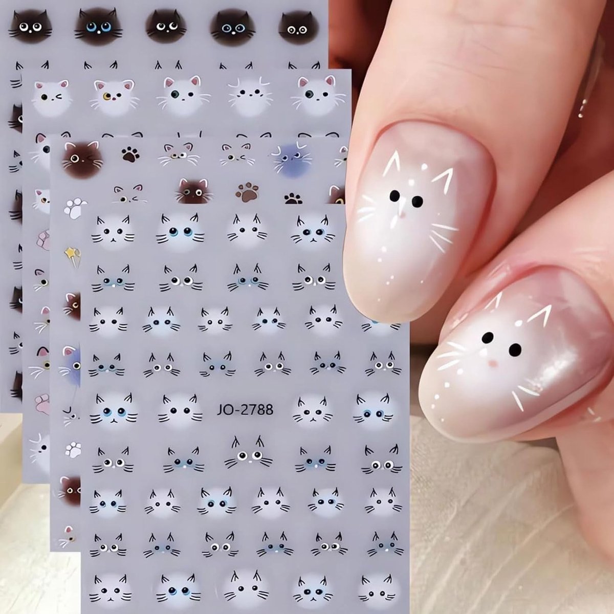4 Bladen Schattige Kat Nagelstickers, Kat Emoticons, Kat Gezichtsontwerpen, Manicure Decoratie en DIY Accessoires voor Vrouwen en Meisjes
