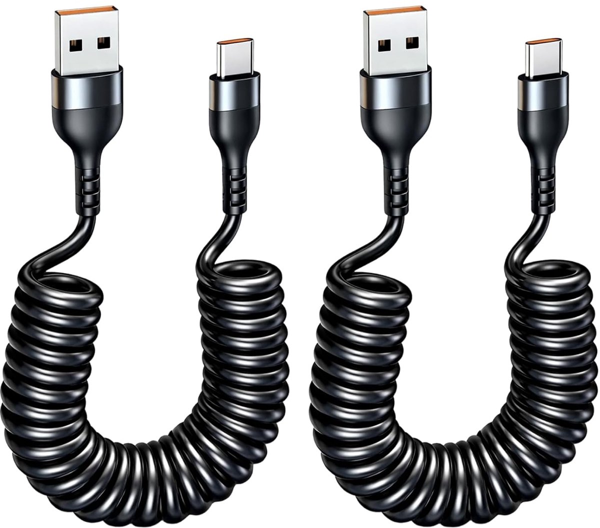 Pack of 2 USB C Cable Spiral Cable USB C Retractable 120W Power Supply Compatible with Huawei Vivo Oppo Honor Length - ShopVlot