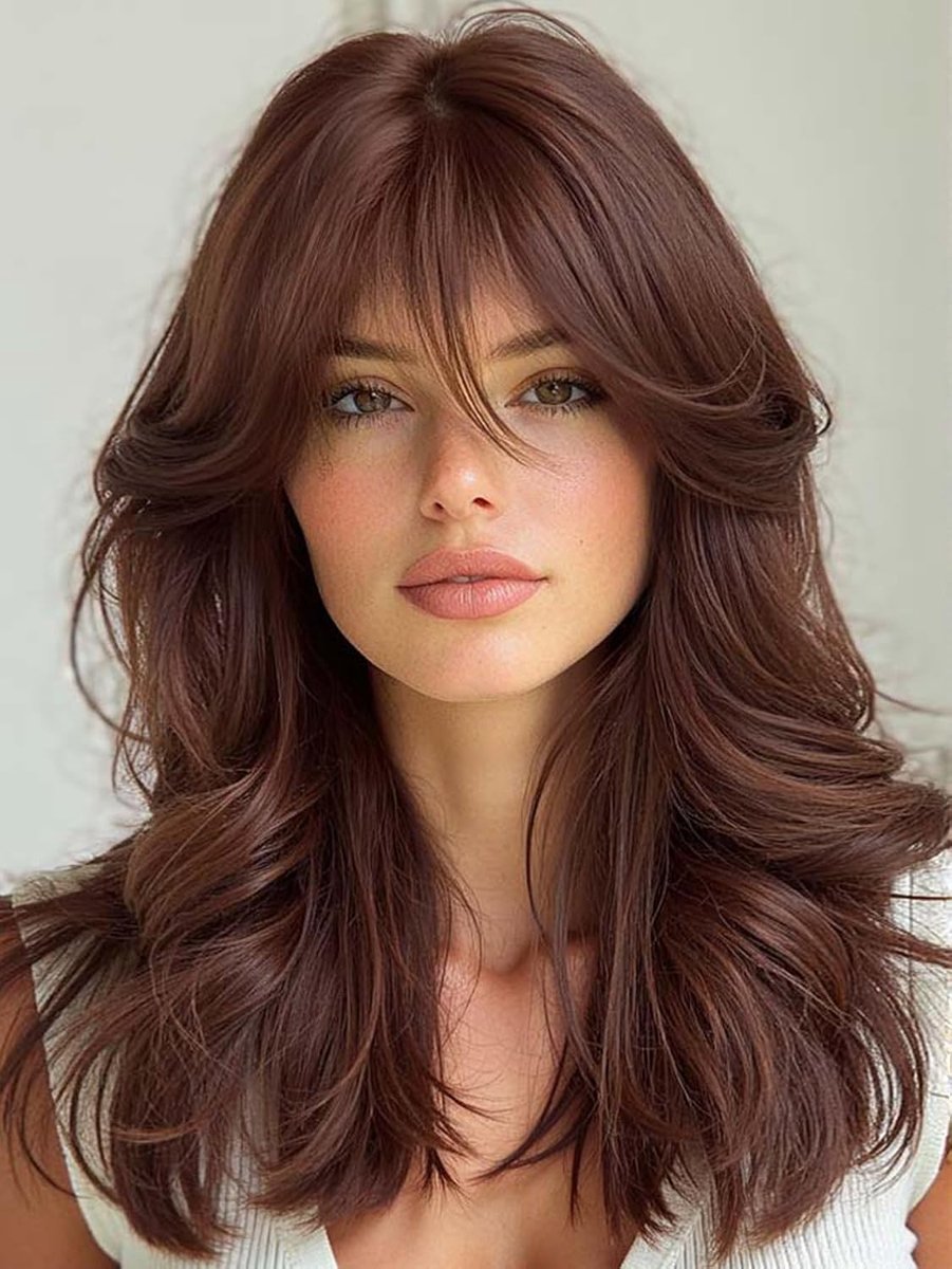 20 Inch Layered Wig With Bangs for Women Natural Synthetic Hair - ShopVlot