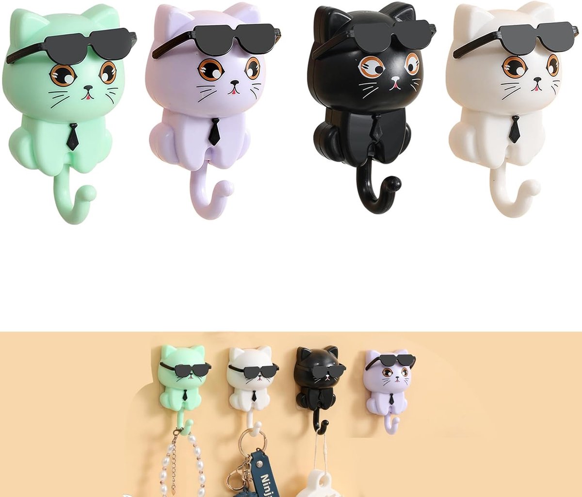 Pack of 4 Cat Waterproof Hooks, Self Adhesive Towel Hooks - ShopVlot