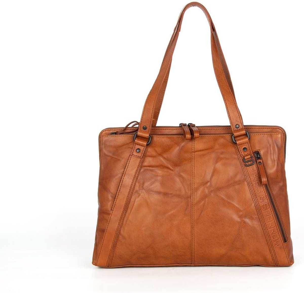 Leather Laptop shoulder bag Lilian, brandy - ShopVlot
