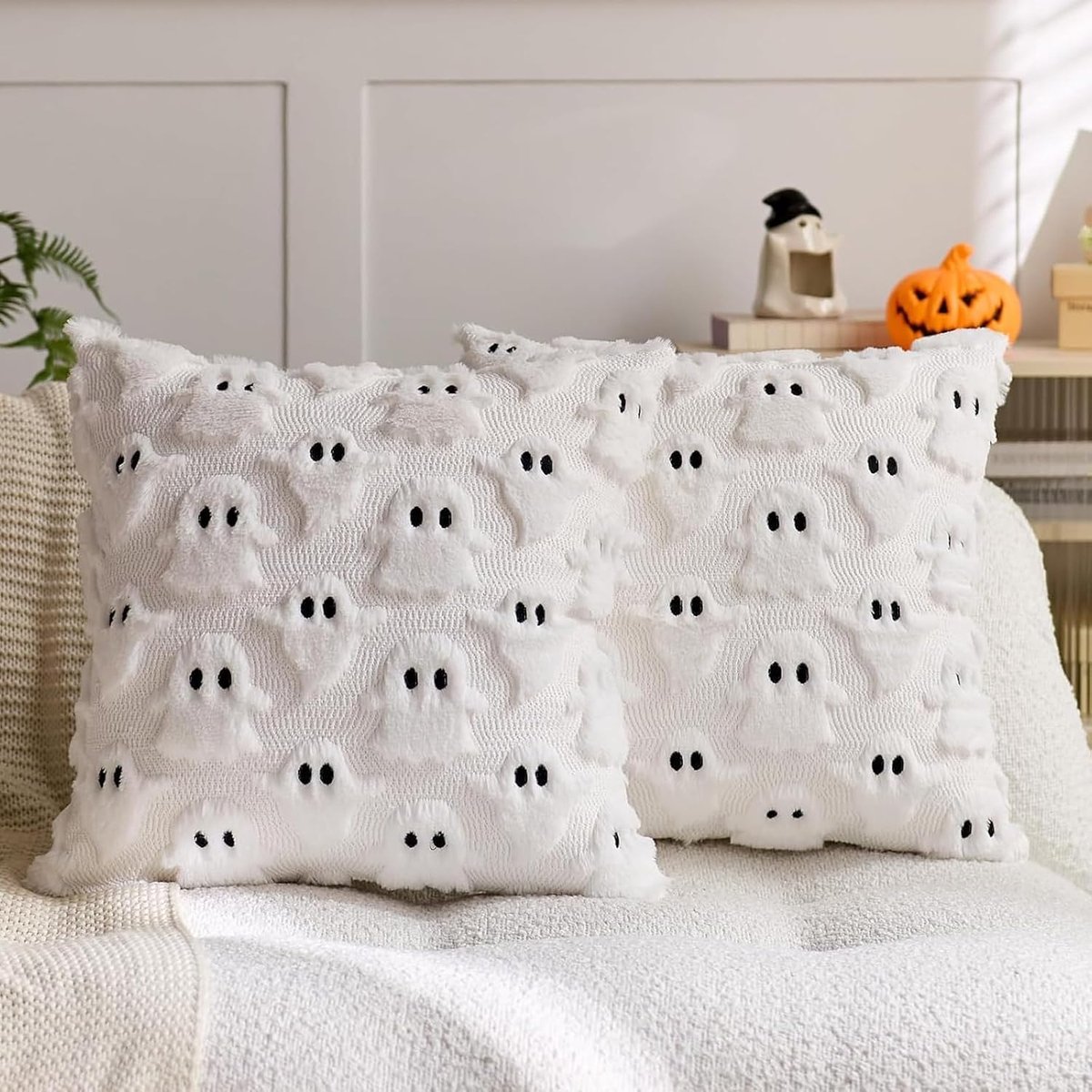 2 Pieces Halloween Cushion Covers 18x18 Inches Funny Ghosts Cotton Throw Pillow Covers Decorative Throw Pillow Covers - ShopVlot
