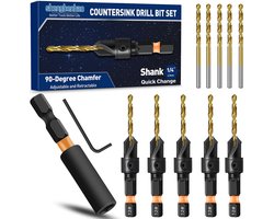 shengbenhao Countersink Drill Bit Set, 12 Pieces Drill Countersink with 1/4" Adjustable Hexagonal Shaft,12# Drill Bit - ShopVlot