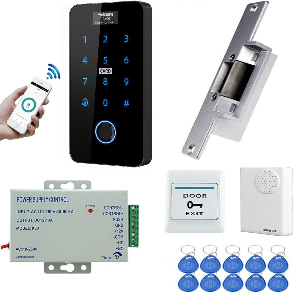 YAVIS kit Tuya WiFi access control system, touchscreen fingerprint keyboard with screen, NC type electric door lock - ShopVlot