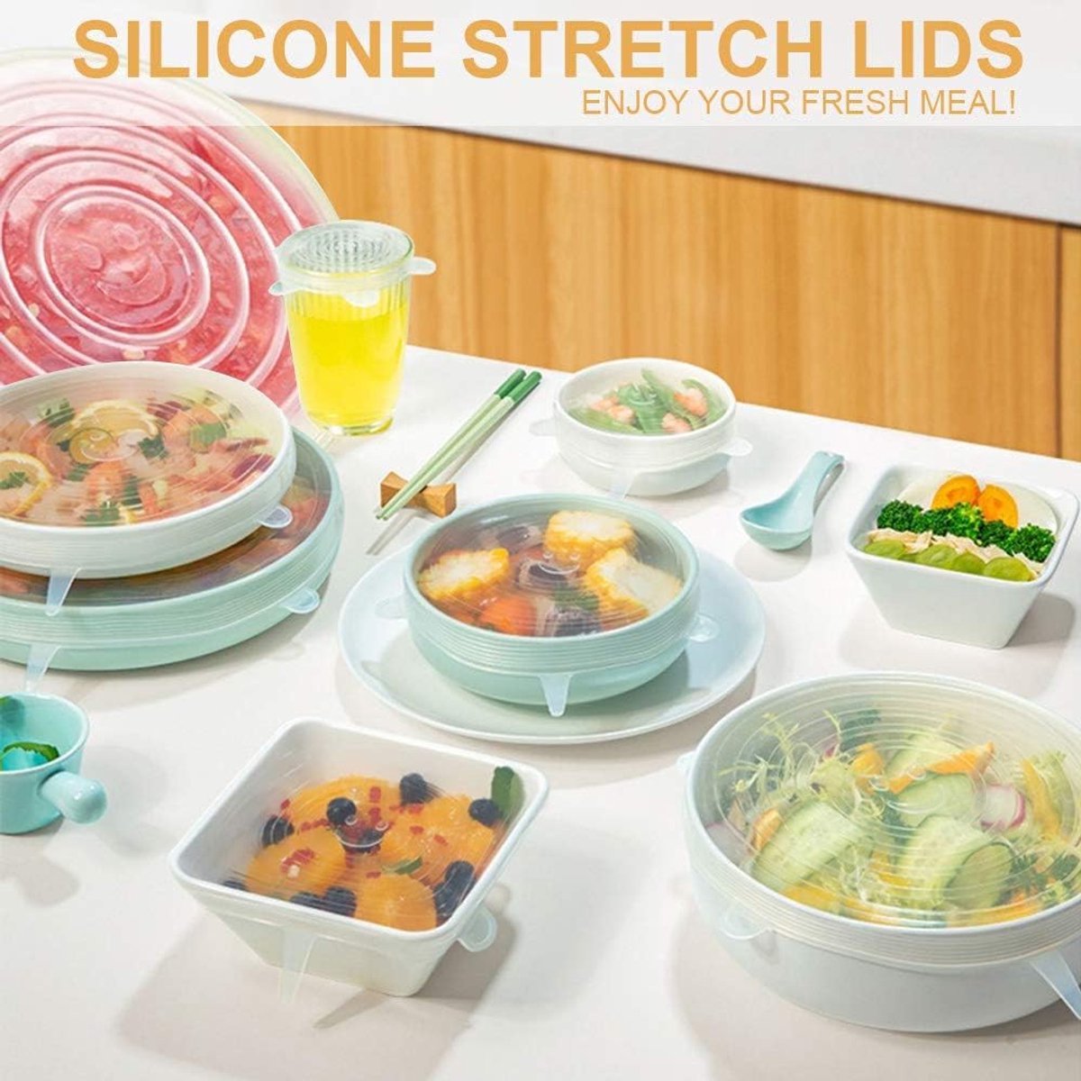 LELE LIFE 4 Pcs Same-Size Silicone Stretch Lids, Thicker Reusable Sturdy Silicone Container Cover, Expandable Food - ShopVlot