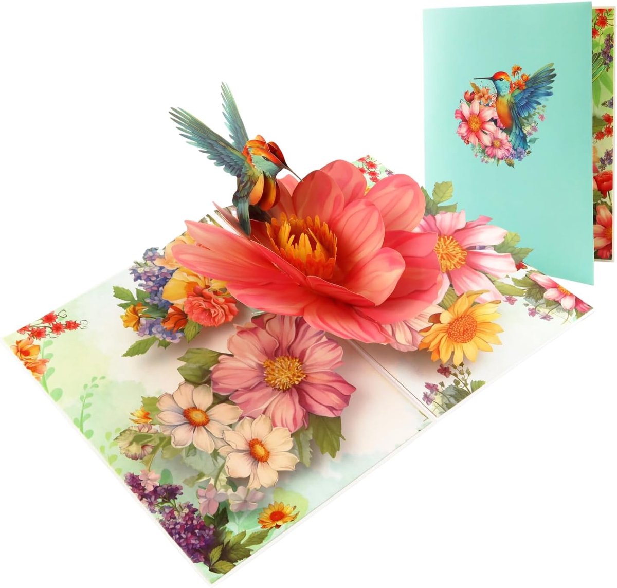 3D Pop-up Card Hummingbird & Flowers - Beautiful Birthday Card for Women - ShopVlot