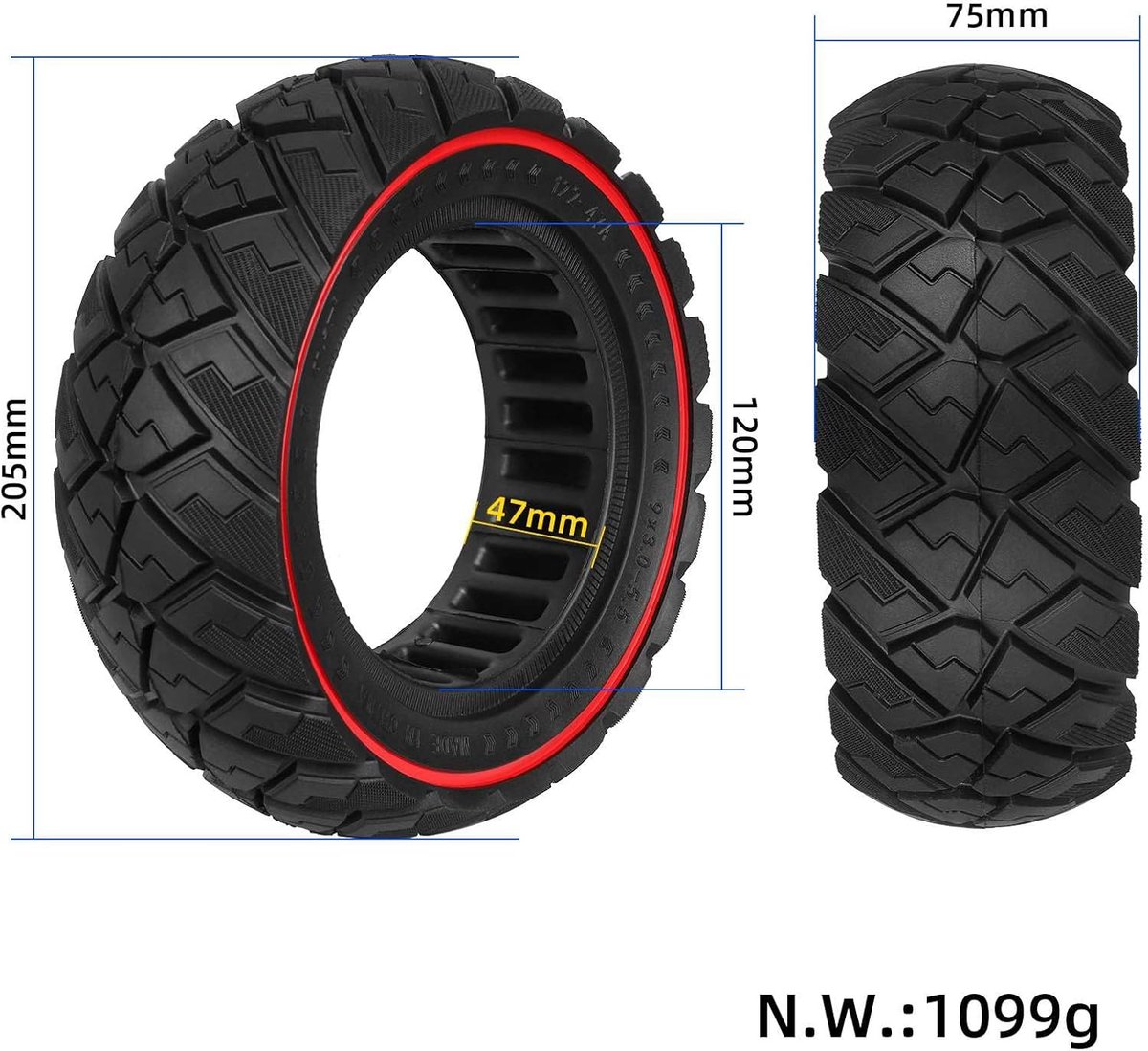 9 x 3.0-5.5 Solid Tyres for Kukirin G2 Pro (New Version) Electric Scooter, 9 Inch Replacement Tyres, Solid Rubber - ShopVlot