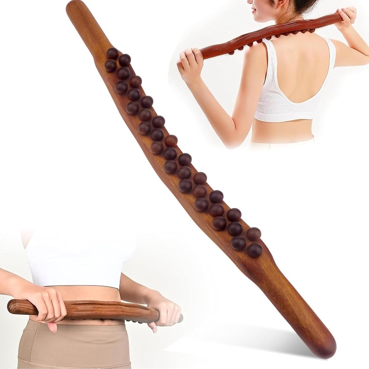 Gua Sha Wooden Therapy Bar with 31 Massage Beads, Wooden Massage Rod and Fascia Bar for Muscle Relaxation, Full Body - ShopVlot
