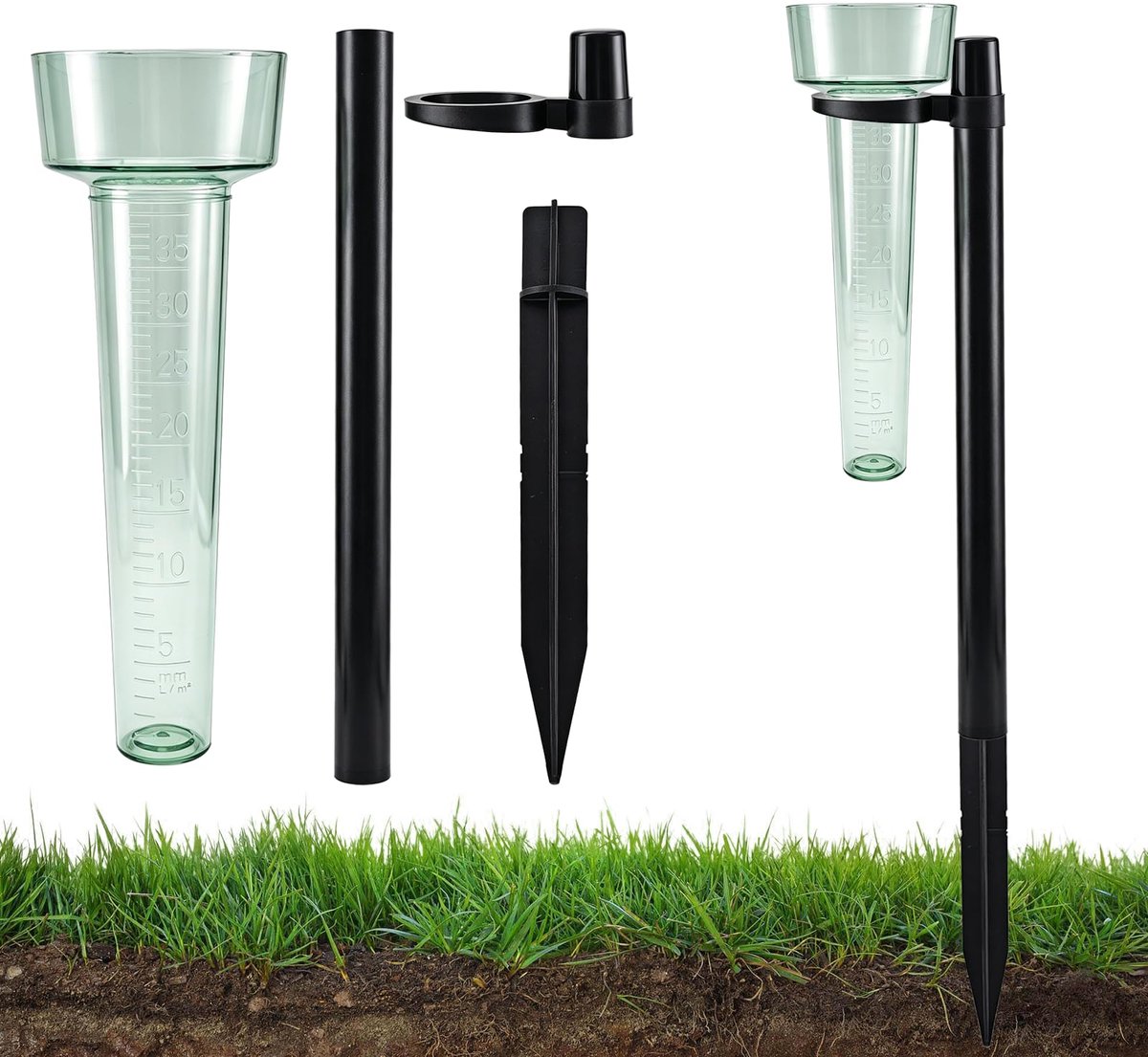 Tuinregenmeter met zwarte stang, regenmeter voor de tuin - ShopVlot